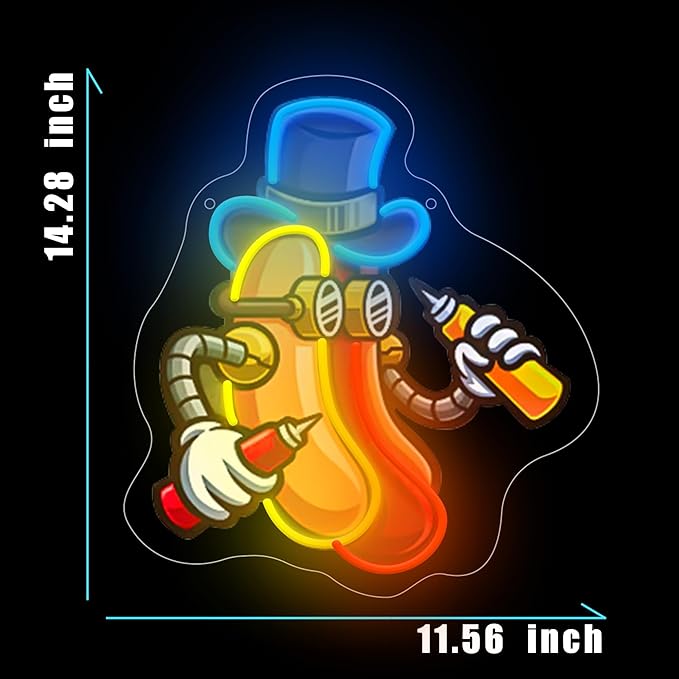 Hot Dog Neon Sign For Room Wall Decor, Funny Hotdog With Colorful UV Printed Neon Light, LED Artwork for Bar, Bedroom, Game Room, Party Decoration Holiday Birthday Gifts
