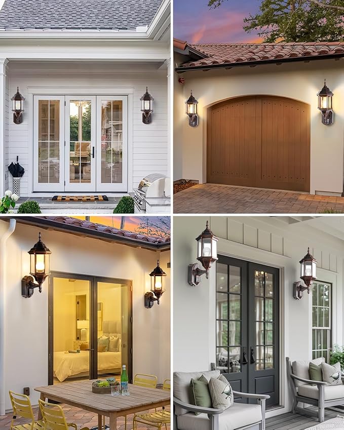 Redluck Motion Sensor Outdoor Lights, 2 Pack 16 inch Dusk to Dawn Outside Porch Lights, Waterproof Anti-Rust Aluminum Outdoor Wall Lights for House, Garage, Front Door, Antique Black and Bronze Gold