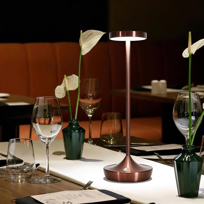 Cordless Table Lamp Rechargeable - 6000mAh LED Battery Operated Table Light - Portable Touch Dimmable Outdoor Waterproof Table Lamps for Patio Bar Restaurant Dining (2 Brown)