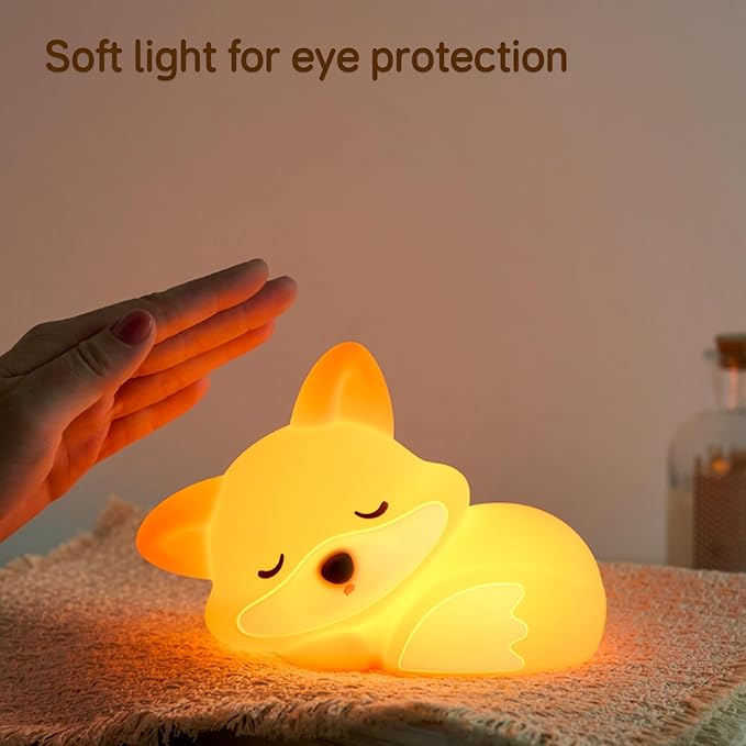 Led Cute Fox Night Light, 2 Levels Dimmable Timer Nursery Nightlight for Kids, Rechargeable Touch Bedside Lamp, Used for Camping Party Room Decor(Fox)