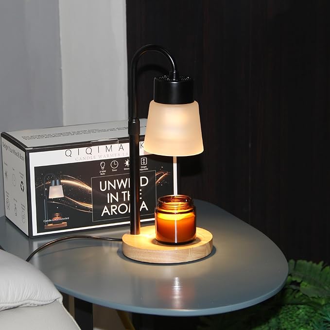 Candle Warmer Lamp Essential Oil Diffuser, Adjustable Height Dimmable Candle Warmer with Timer for Bedroom Living Room Home Decor, Christmas Birthday Gifts for Women, Black with 2 Bulbs