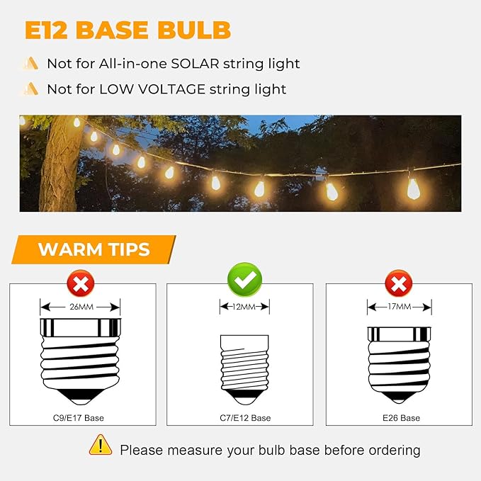 48 Pack ST38 LED Replacement String Light Bulbs, 1Watt Equvanlent to 7Watt Incandescant Bulb, Shatterproof E12 LED Bulb for Outdoor Patio Garden Vintage String Lights, 2700K, Dimmable