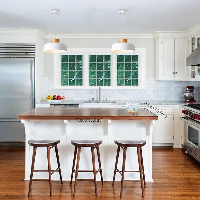 Modern Pendant Light,12.6 inch,Natural Wood Cap,Small Pendant Lighting for Kitchen Island,Dining Room,Matte White