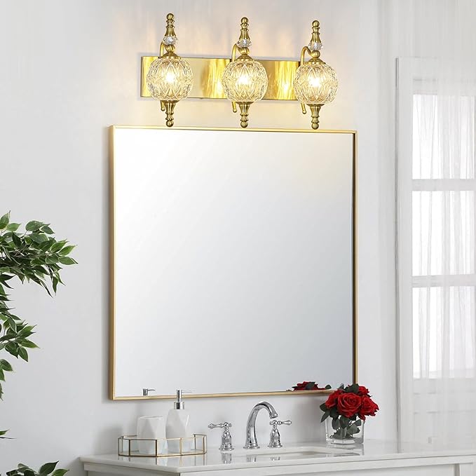 Modern Crystal Bathroom Vanity Lights Fixtures Over Mirror Gold Vintage 3-Lights 20 Inch Bathroom Light Fixtures Glass Crystal Vanity Lights