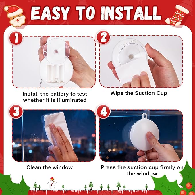 Asaint 5Pcs Christmas Window Lights Decorations,Lighted Bell Tree Reindeer Snowflake Star Battery Operated with Suction Cup for Christmas Window Glass Wall Indoor Decorations Muti-Color (Warm White)