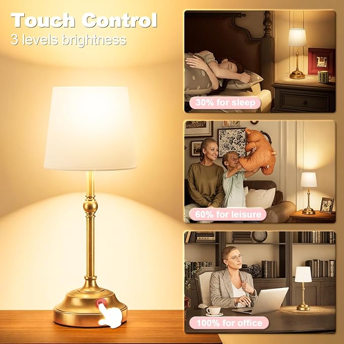 VOLISUN Cordless Table Lamp, 5200mAh Battery Operated Lamp, Touch Dimmable Wireless Lamp Bedside Light for Bedroom, Living Room, Dining Room (Gold, 1 Pack)