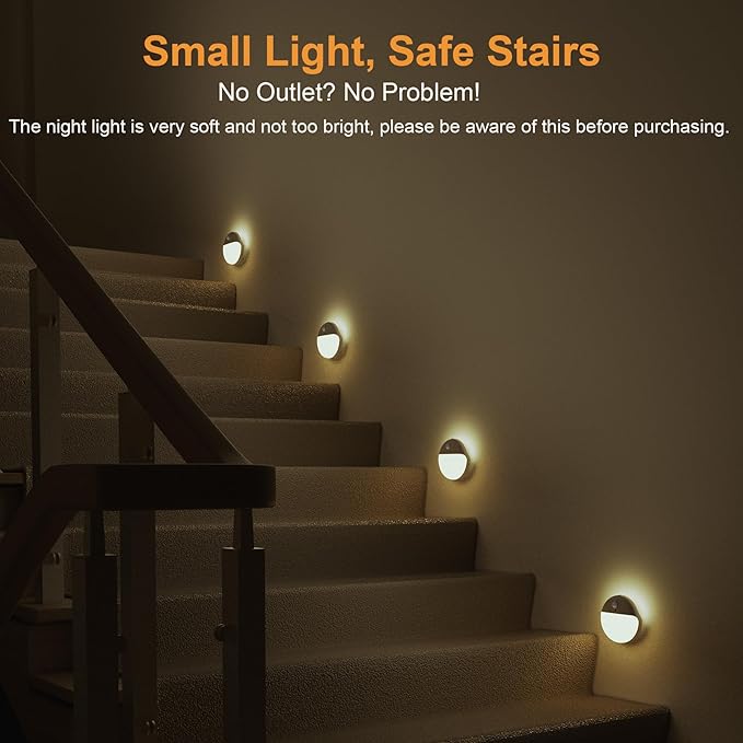 2 Pack Motion Sensor Night Light, Gold Yellow, 3 Lighting Modes, Stepless Dimming, Battery-Powered, Dimmable LED, Suitable for Bedroom, Bathroom, Stairs, Corridors, Closets