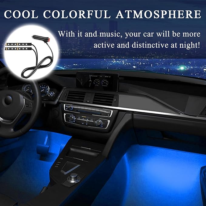 Car LED Strip Light, 12V 24 LEDs Auto Interior Atmosphere Lamp with Cigarette Adapter Plug, Vehicle Under Dash Ambient Neon Night Light Decorative Strip, Car Accessories (Blue)