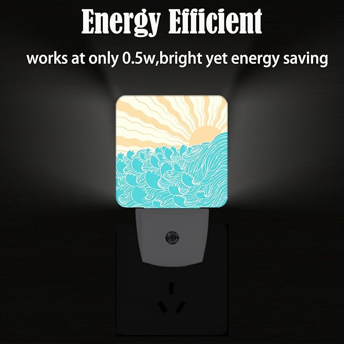 Boho Sea Waves Night Light,Plug-in Nightlights Auto Sensor Night Lamp Dusk-to-Dawn Lamp Home Decor for Nursery Children Girls Boys