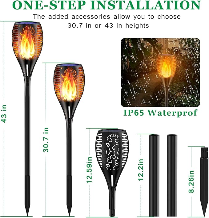 Solar Torch Lights, 43in 96 LED Waterproof Flickering Flames Solar Lights Outdoor Landscape Decoration Lighting Dusk to Dawn Auto On/Off Security Torch Light for Patio Garden Yard Driveway