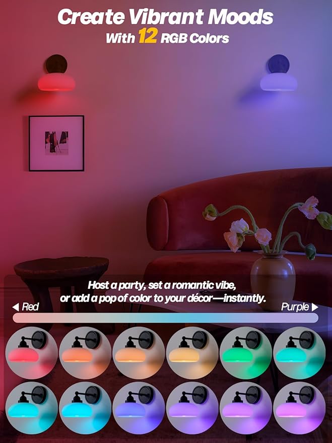 HEQIQEH Remote Wall Sconce with Milky Oval Glass Shade, Matte Black Vintage Wall Light Fixture with Timer, 15 Color Rechargeable LED Bulb, No Hardwiring Required for Indoor Wall Mount Light