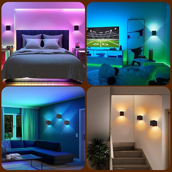 LED Wall Lights for Room Decor, 16 Colors RGB Wall Lamp, Battery Operated Wall Sconce 6000mAh, Rechargeable, Remote Control, Dimmable, Cordless Wall Light for Bedroom Living Room, Black