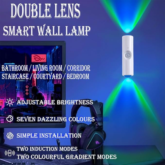 Portable Wall Mounted Night Light,USB Rechargeable Magnetic LED Wall Lamp,Motion Sensor Night Light,7-Color Battery-Powered Wall Lamp,For Hallways,Bedrooms,Bathroom,Living Room(White 2 pcs)