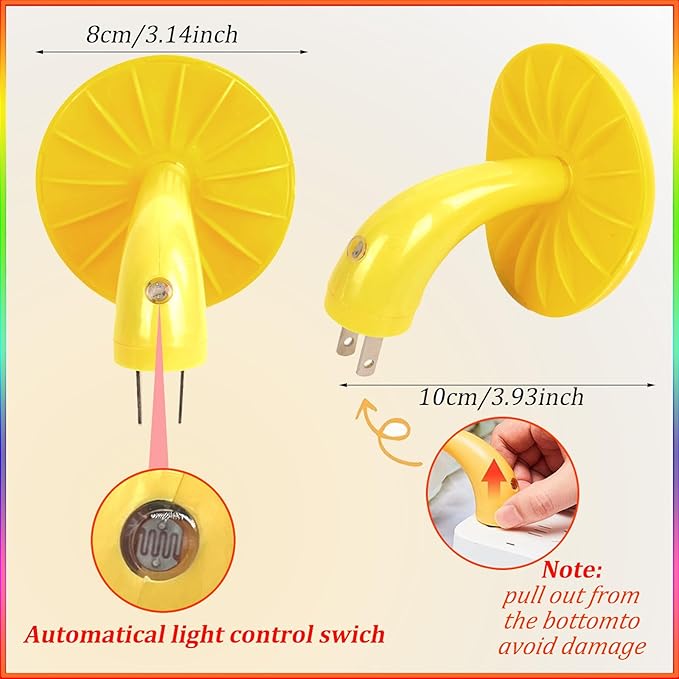 ESUPPORT 2 Pack Mushroom-Shaped Energy Saving Sensor LED Night Light with Plug Yellow(Average Life Expectancy 50000h) Yellow