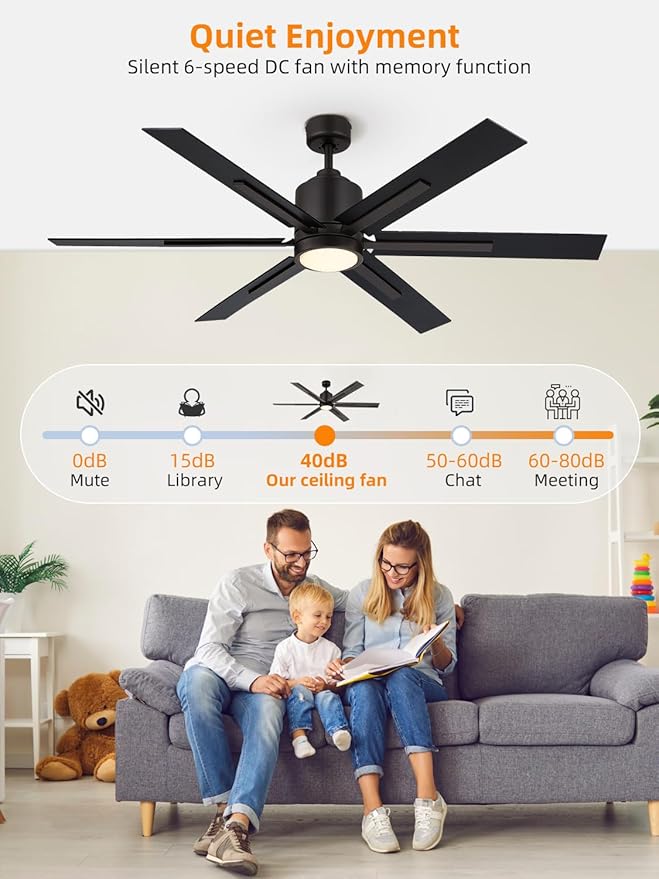 60 Inch Ceiling Fan with Light and Remote, Large Farmhouse Industrial Ceiling Fan for Living Room, Dining Room, Reversible DC Motor, 6 Speed, Black Bronze