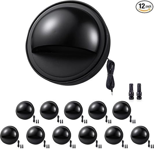 Gardenreet Low Voltage Deck Lights - Outdoor Solid Brass Step Lights, Landscape 12V LED Hardwired Waterproof, Round Black Lighting for Fence Wall Yard Stair Without G4 Bulb 12 Pack