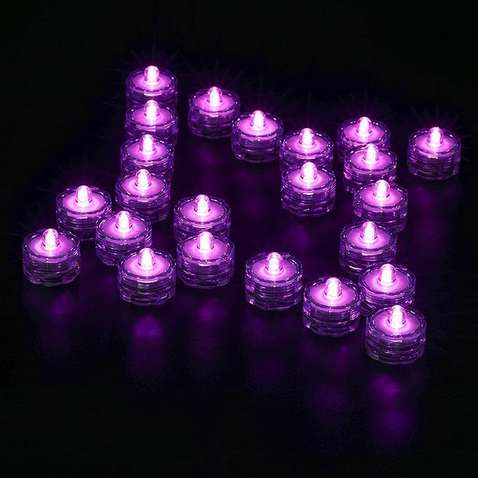Submersible LED Lights, Waterproof Wedding Underwater LED Tea Lights Candles for Centerpieces/Party/Christmas Set of 24, Purple
