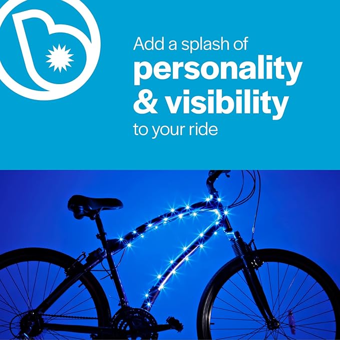Brightz CosmicBrightz LED Bike Frame Rope Light - 6.5-Foot String Rope - Battery-Powered with On/Off Switch - Ultra Bright Color Keeps Your Ride Fun and Safe for Kids, Teens, & Adults