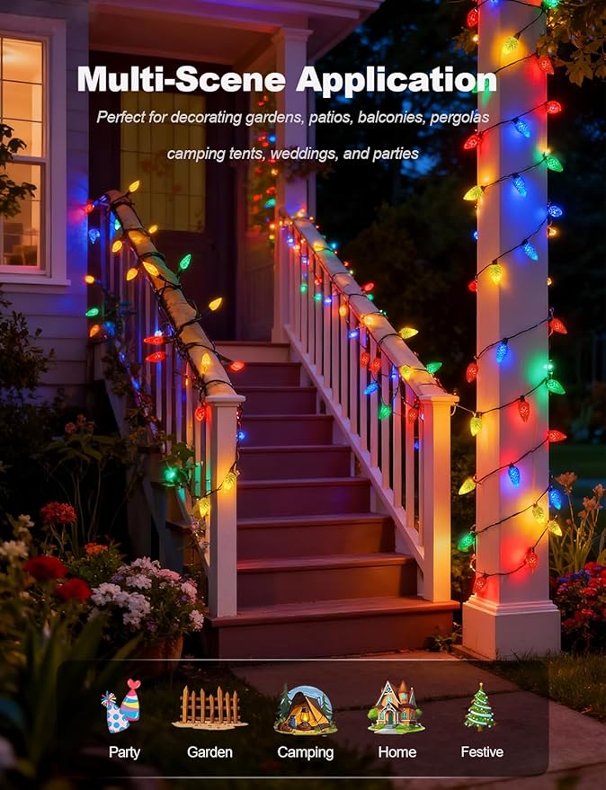 2 Pack Solar Christmas Lights Outdoor Waterproof C6 Strawberry LED String Lights 50 LEDs 23FT Solar Powered Fairy Lights for Garden Patio Yard Tree Wedding Holiday Decor