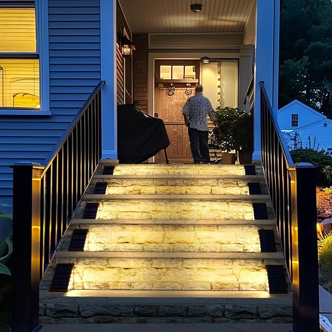 Solar Step Lights for Outside,4pack Solar Stair Lights Outdoor Waterproof IP67,Outdoor Deck Step Lights,Solar Outdoor Lights for Staircase,Patio,Front Step(Warm Brown)