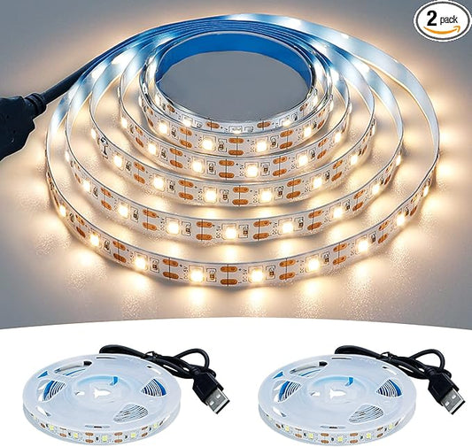 USB LED Strip Light Natural White 4000K 5V USB Powered 13.12ft/4M 240LEDs Flexible SMD2835 High Brightness No-Waterproof IP20 LED Tape Lights(2pcs x 6.6ft)