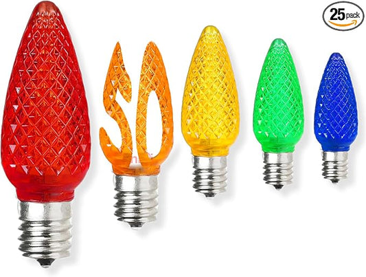 50PCS C9 Led Christmas Light Bulbs - C9 Led Bulbs with E17 Base Sockets Replacement Bulbs for Outdoor String Lights - Commercial Grade Multicolored