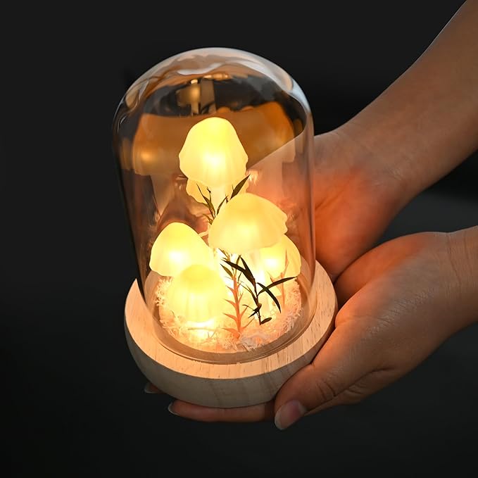 QUELIEN Mushroom Lamp,Mothers Day Mom Gifts for Mom,Light Up Mushroom in Glass Dome,Birthday Party Decorations,Ideal Birthday Gift,GirlfriendGift