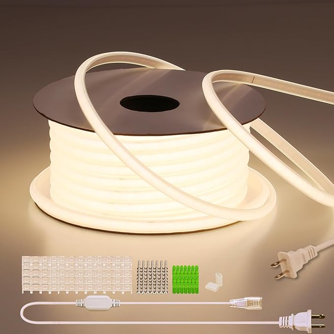 AC 110V COB LED Strip Lights Outdoor Waterproof 98.4ft, 4000K Natural White Super Bright 300W LED Rope Light, IP65 Flexible Cuttable, for Bedroom Garden Commercial House Gaming Room Decor