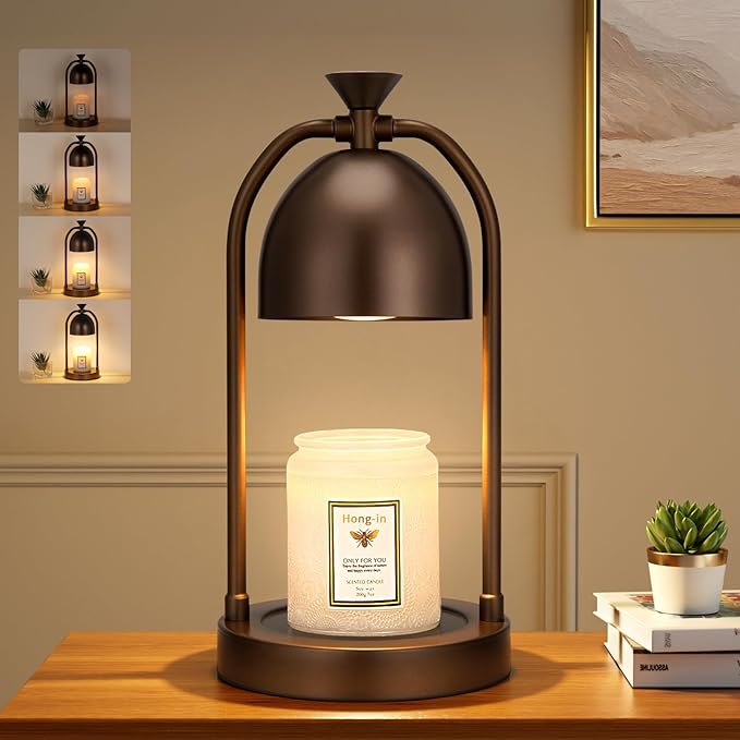 Brown Candle Warmer Lamp with Timer-Electric Candle Warmer Lamp for Bedroom Decor, Dimmable Candle Light Warmer