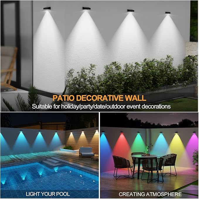 Solar Fence Lights,Fence Lights Solar Powered Waterproof IP65 Multicolor Led 12 Fixed Colors ＆RGB Color Changing for Pool, Deck, Patio, Porch, Stairs, Holiday-12pack
