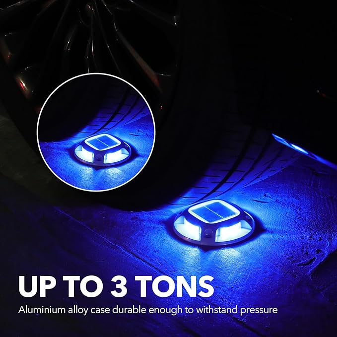 AGPTEK Solar Driveway Lights Outdoor 24 Pack, 2 Color Modes LED Deck Dock Marine Waterproof Security Marker Lights for Step Sidewalk Stair Garden Pathway Walkway Yard(Blue Light/Cool White)