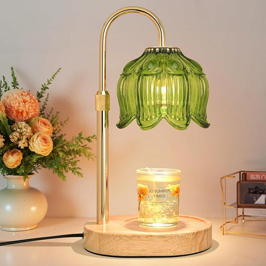 Flower Candle Warmer lamp with Timer Dimmer,Adjustable Height Candle Warmer,Fits All Jar Scented Candles,Christmas Gifts for Mom Women,Candle Lamp for Bedroom Home Decor Green-01