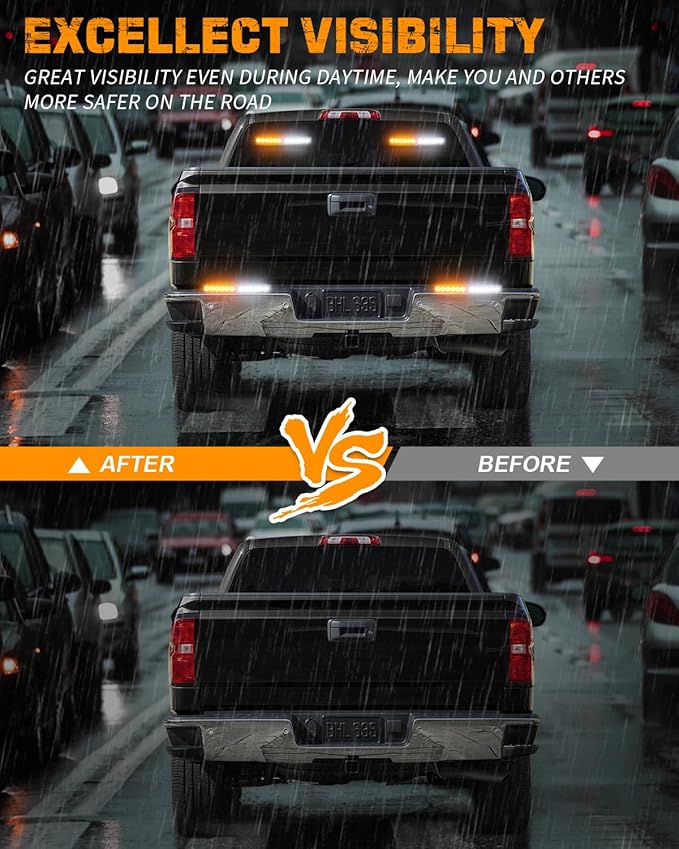 XRIDONSEN 2x 10.7 inch Emergency Strobe Lights 24 LED Amber White Warning Flashing Safety Dash Side Window Front/Rear Windshield Lights Traffic Advisor Bar for Tow/Plow Trucks Construction Vehicles