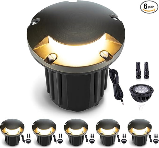 Gardenreet Outdoor Well Lights Low Voltage - Solid Brass 12V All Weather Ip65 Inground Lighting, LED Fixture, Antique Bronze for House Garden Path with 4000K Neutral White MR16 Bulb