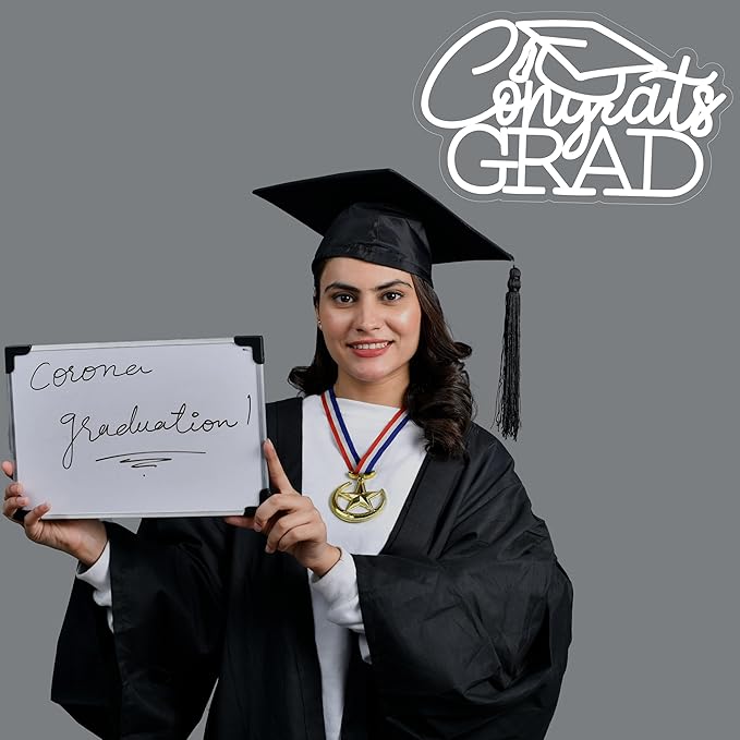 Congrats Grad Neon Sign for 2025 Graduation Decorations,16.5 x 9.9 IN White Dimmable Led Light Congrats Sign for Graduation Party Photo Backdrop Room Dorm Wall Decor Celebration Gifts