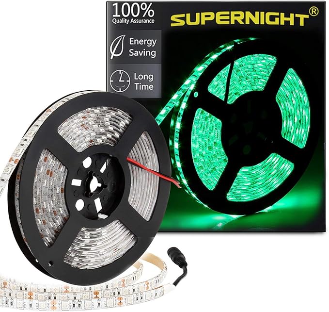 SUPERNIGHT 16.4FT LED Strip Light, Waterproof 12V 60W Green Rope Lights, 300 LEDs 5050 Tape Lights for Bedroom, Kitchen, Mirror, Home Decoration