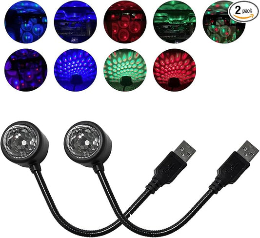 2 PCS USB Star Night Light Projector, Portable Car Roof Sound Activated Atmosphere Lamp, Adjustable Auto Interior Atmosphere Decorative Light for Vehicle, Bedroom, Ceiling, Party