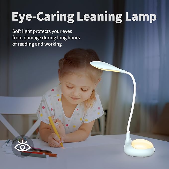 LED Desk Lamp, 2 in 1 Dimmable Reading Lamp, Touch Desk Lamps for Home Office Dorm with 3 Color Modes, Eye-Caring Lamp with USB Port, Gifts for Boys Girls (Blue)