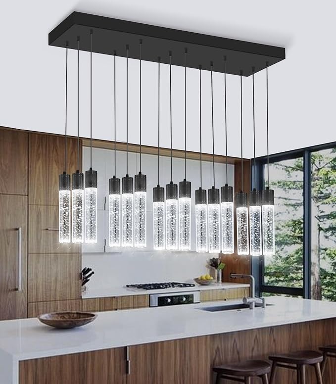 15-Lights Modern LED Pendant Lighting Fixture for Kitchen Island Crystal Chandelier Light Fixtures for Dining Room