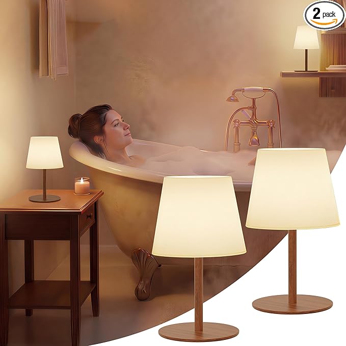 EZVALO 2 Pack Cordless Table Lamp IP65 Waterproof, Rechargeable Shower Lamp with 4500mAh Battery Operated, 3 Color Temps Dimmable LED Night Light for Living Room, Bathroom, Kitchen, Patio & Camping