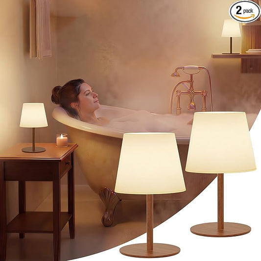 EZVALO 2 Pack Cordless Table Lamp IP65 Waterproof, Rechargeable Shower Lamp with 4500mAh Battery Operated, 3 Color Temps Dimmable LED Night Light for Living Room, Bathroom, Kitchen, Patio & Camping