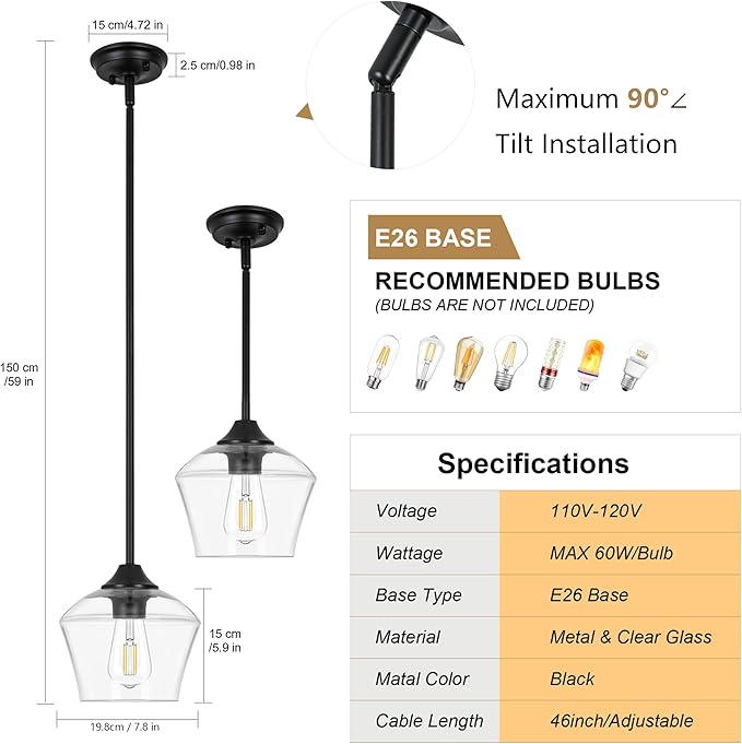 1-Pendant Lights Kitchen Island, Hand Blown Glass Pendant Light Fixtures, Metal Light Fixtures Rod Ceiling Ceiling Lighting for Kitchen Island Dining Room Bar