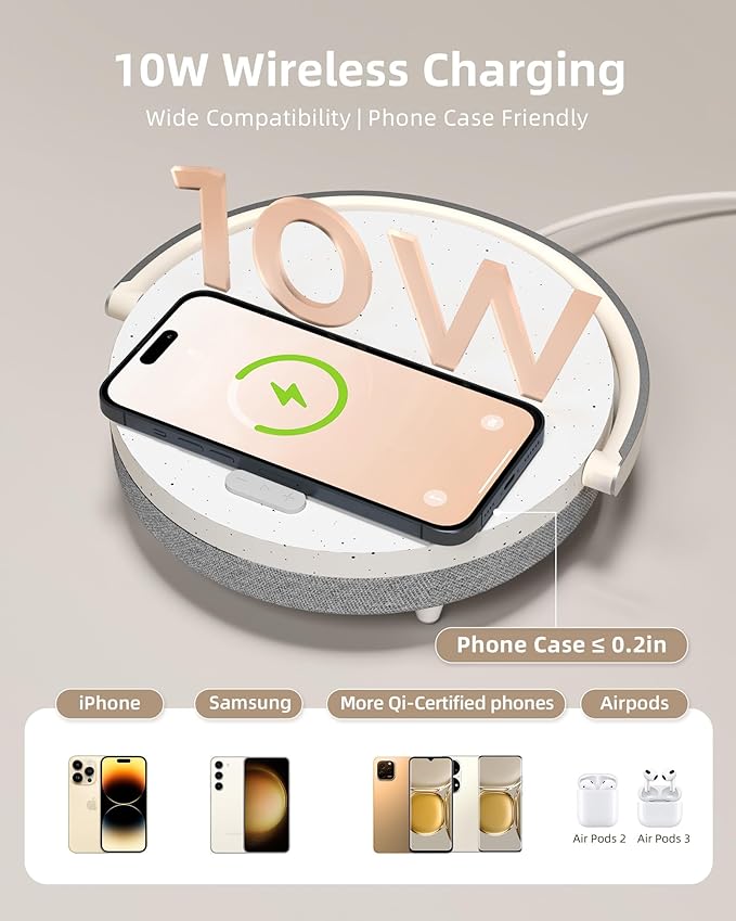 EZVALO Gifts for Women, 4-in-1 Bluetooth Speaker, Bedside Lamp with Wireless Charger, Dimmable Night Light and Phone Holder, Birthday Gifts for Teens, Families and Friends