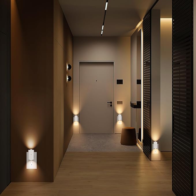 Dimmable Night Lights Plug into Wall, Rotatable Plug-in LED Night Light, Dusk to Dawn Sensor, Adjustable Brightness, 3000K Soft White,for Bedroom, Hallway, Stairway, 4 Pack
