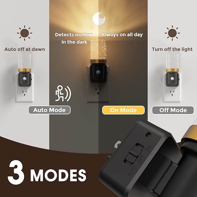 L LOHAS LED Motion Sensor Night Light, 2Pack Motion Activated Night Lights Plug into Wall, 0-100LM Dimmable Nightlight, 180°Rotatable Plug in Night Light, 1W LED Bubble Nightlights for Bathroom Adults