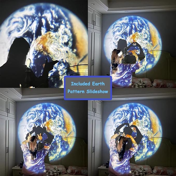 Moon Projector Night Light, USB Powered 360 Degree Moon Lamp Romantic Atmosphere Night Light Projector for Bedroomr, Gift for Kids Moon Lover Couples Selfie Wall Ceiling Decor with Earth