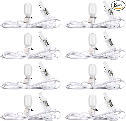 Leelosp 8 Pack Accessory Cord with 1 LED Light Bulb, 4.9 FT Christmas Village Blow Mold Light Cord E12 Clip-On Socket with Double Fuse for Halloween Pumpkin DIY Holiday Decorations