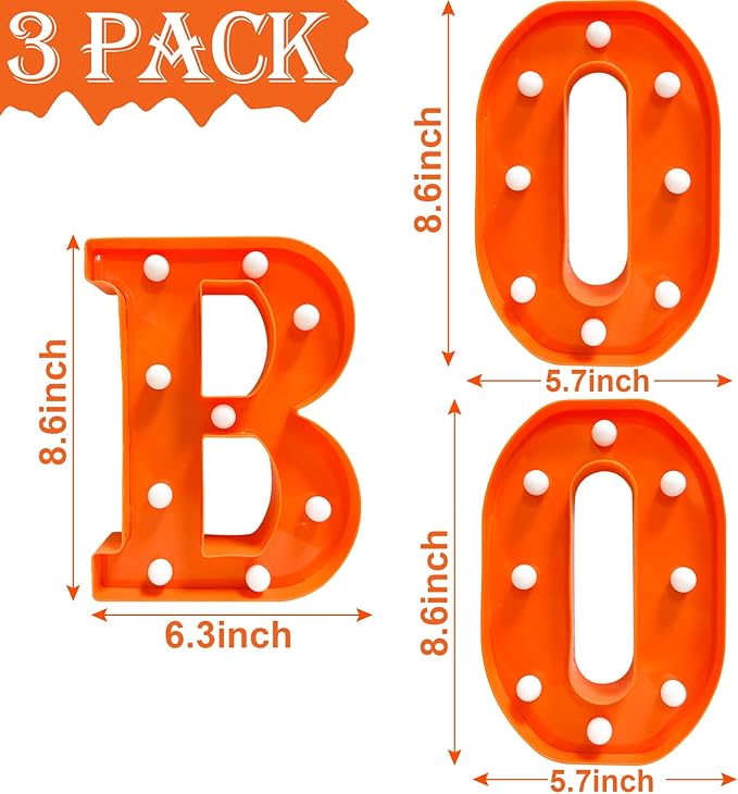 Halloween Decorations Indoor - Boo 3 Pack LED Light Up Hanging Letters Orange Boo Signs Light for Indoor Halloween Decor Home Table Party Wall Mantel Fireplace Bedroom, Warm White Lights