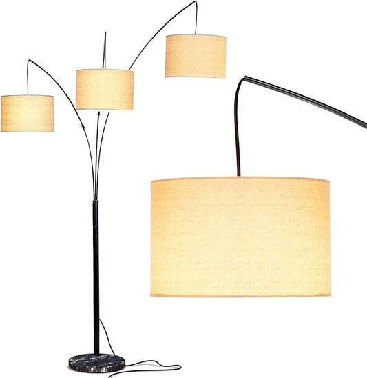 Brightech Trilage Arc Floor Lamp - Large Standing Lamp with 3 Fabric Shades & LED Bulbs for Living Room Over The Sofa, Reading, Multi-Head Traditional Tree Floor Lamp for Bedroom - Black