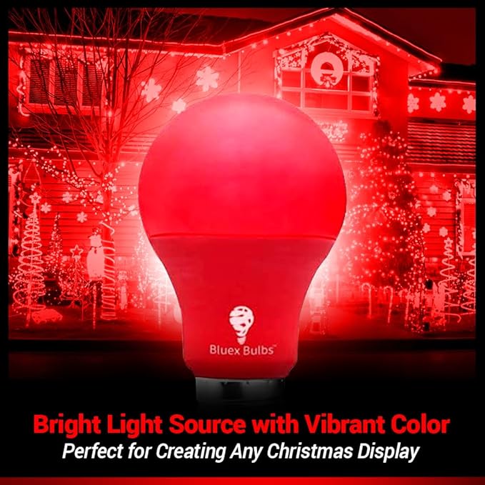 Bluex Bulbs 2 Pack Bluex LED A19 Red Light Bulb - 9W (60Watt Equivalent) - E26 Base Red LED Lights, Party Decoration, Porch, Home Lighting, Holiday Lighting, Decorative Illumination